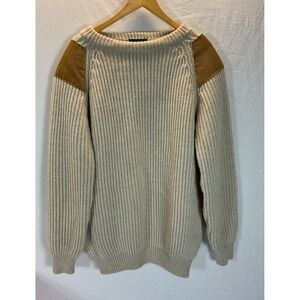 MCKENNAS HIGHLAND HERITAGE WOOL‎ Leather Elbow Patch SWEATER ENGLAND L Men's